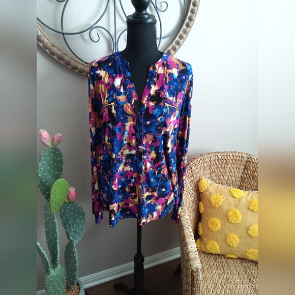 INC International Concepts Tops - INC International Concepts Women's Floral Top - Blue and Pink